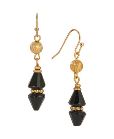 2028 Gold Tone Bead Drop Wire Earrings