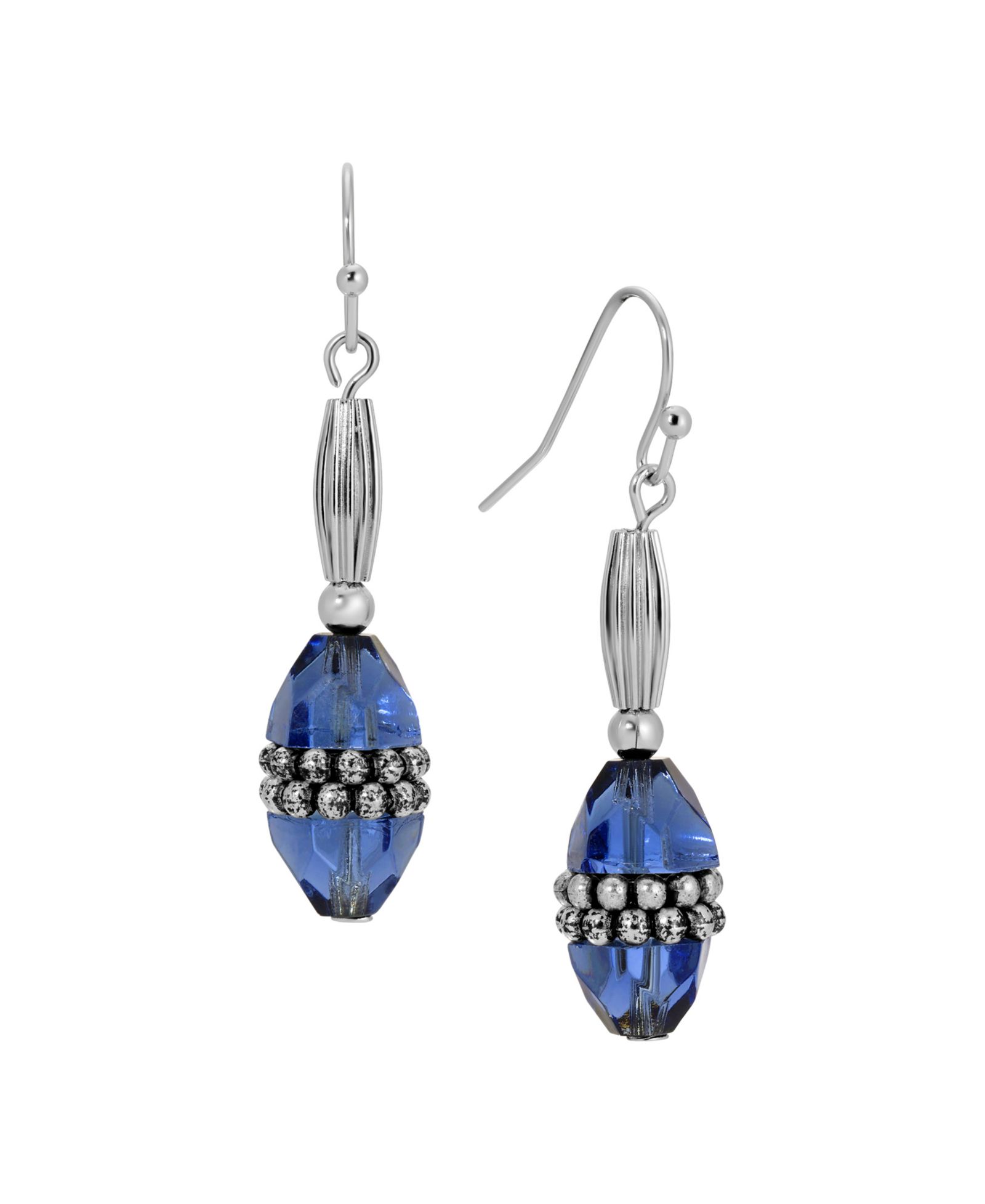 2028 Silver Tone Blue Bead Drop Earrings