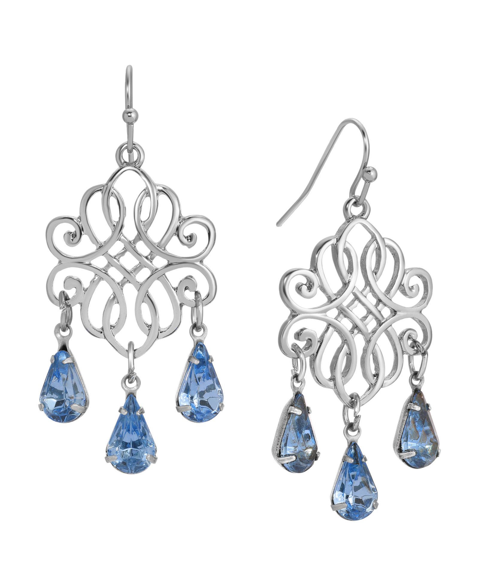 2028 Filigree Blue Crystals Drop Earrings