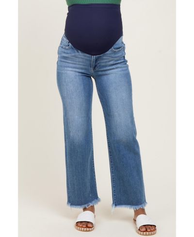 Pinkblush Women's Blue Frayed Hem Ankle Straight Leg Jeans