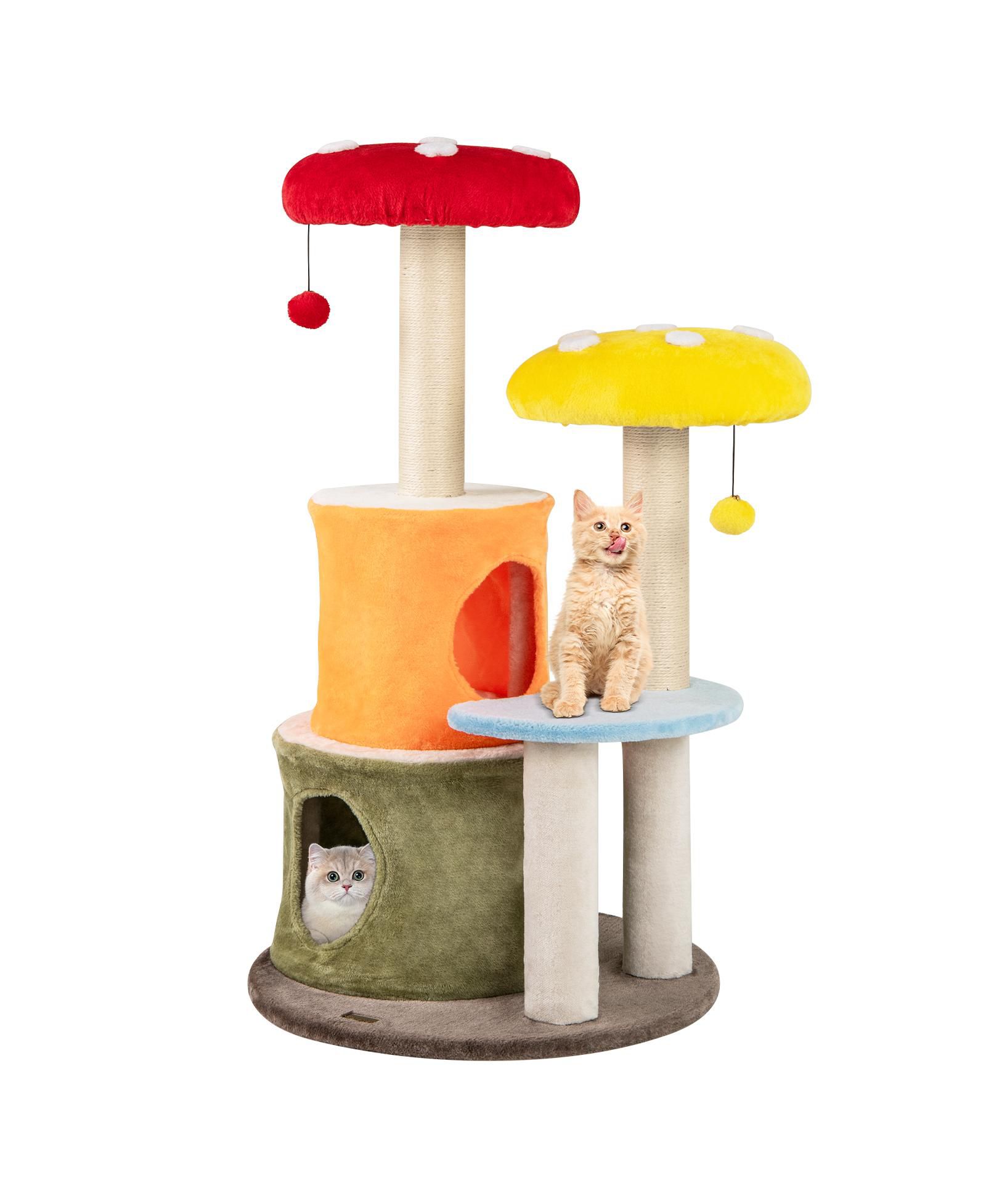 Gymax 43'' Tall Cute Cat Tree w/ 2 Condos Padded Platforms Sisal Scratching Posts