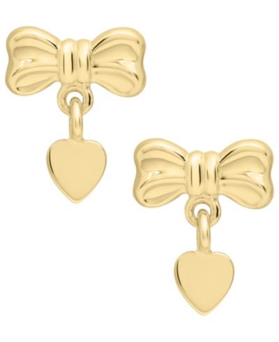 Macy's Bow Heart Drop Earrings in 14k Gold