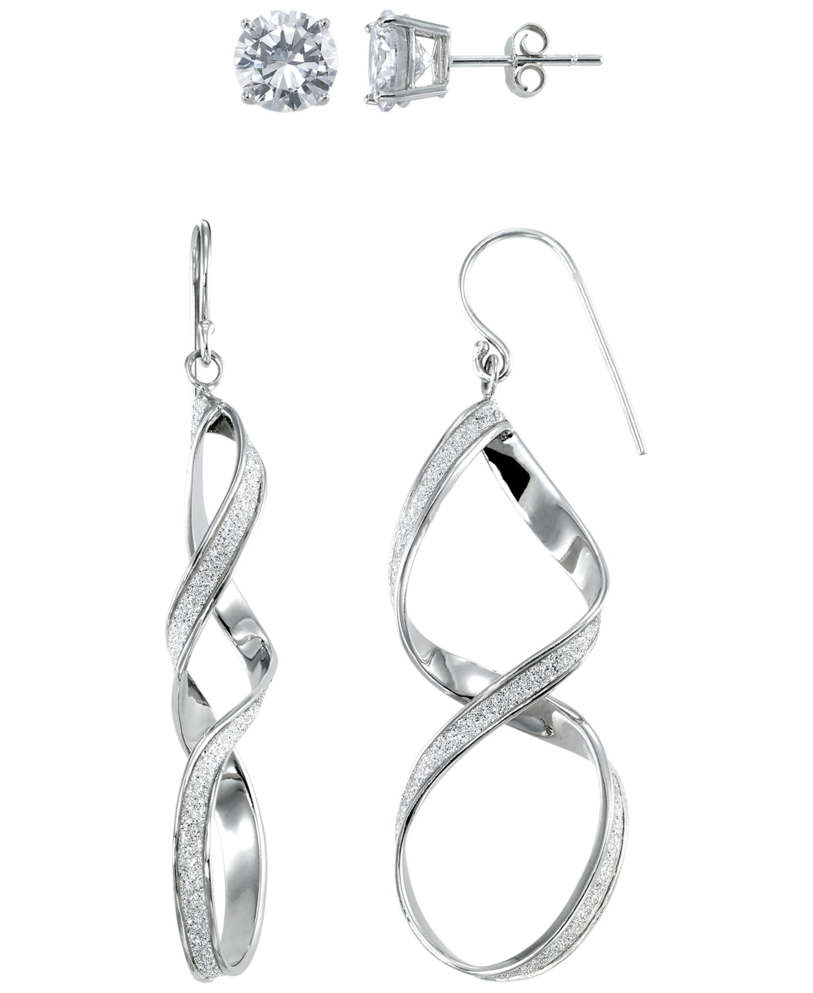 Macy's Glitter Twisted Teardrop 2-Pc. Dangle Earrings Set in Sterling Silver