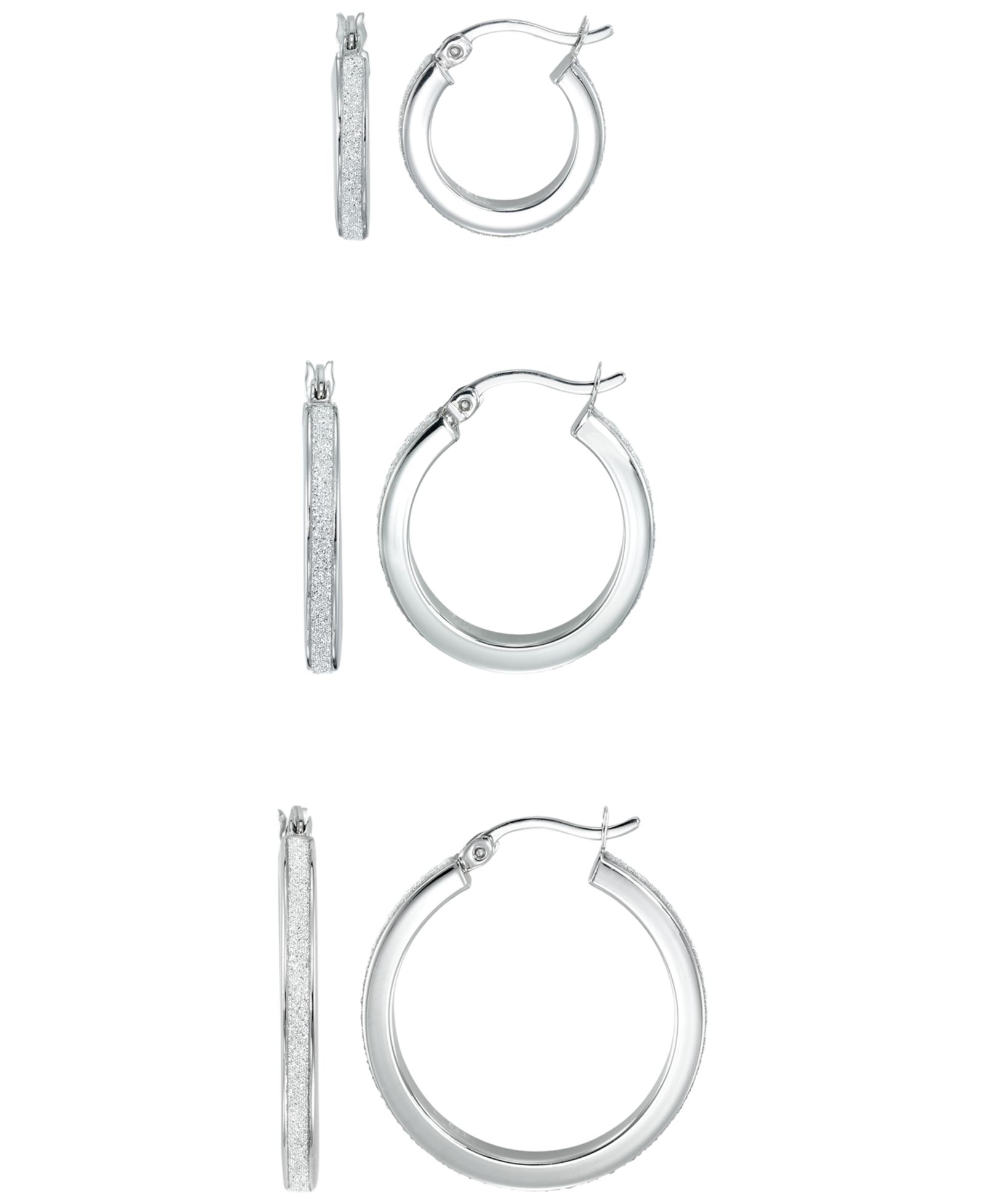 Серьги-кольца Macy's Polished Glitter из стерлингового серебра, 3 предмета