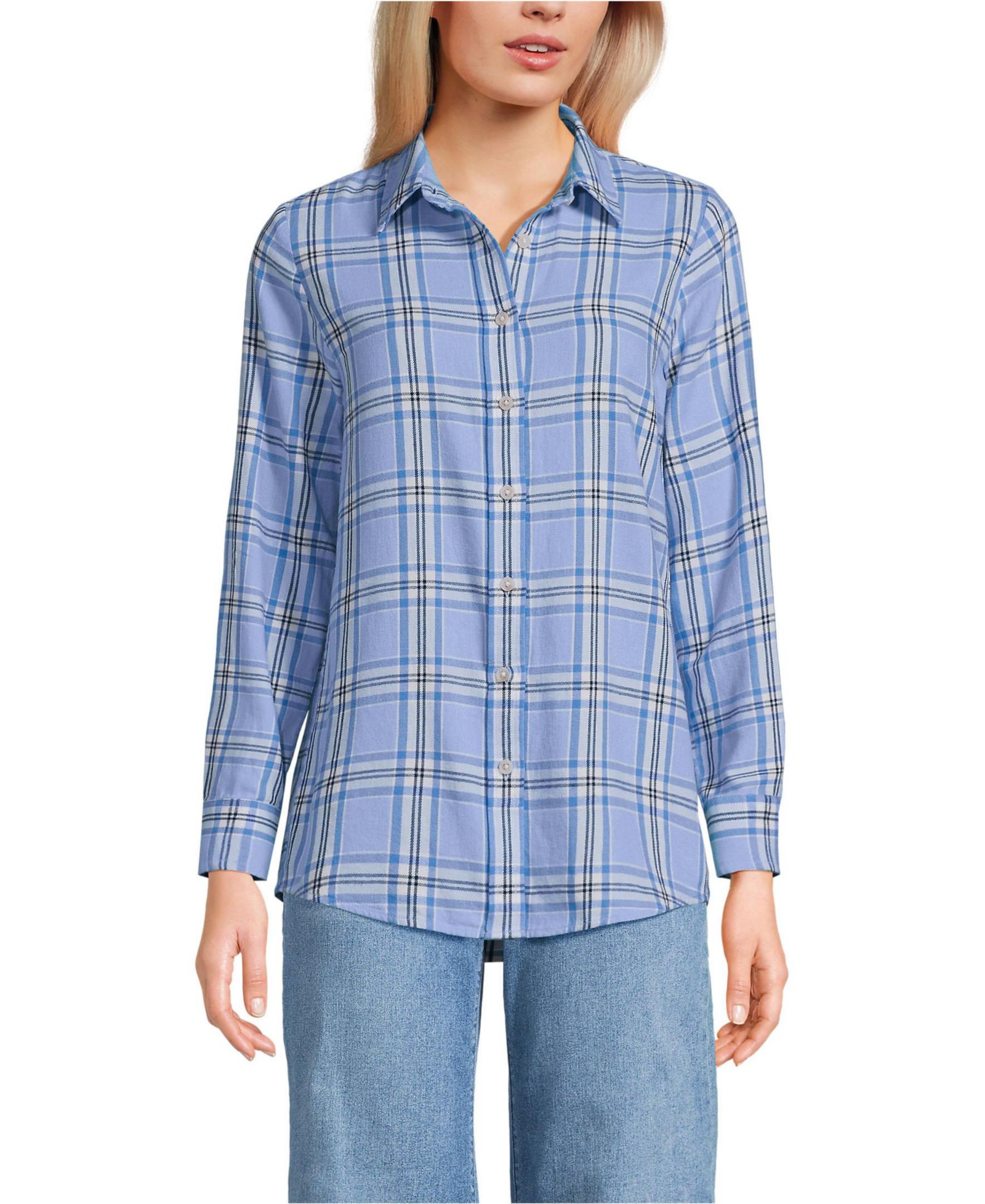 Lands' End Women's Tall Flannel Boyfriend Long Sleeve Shirt