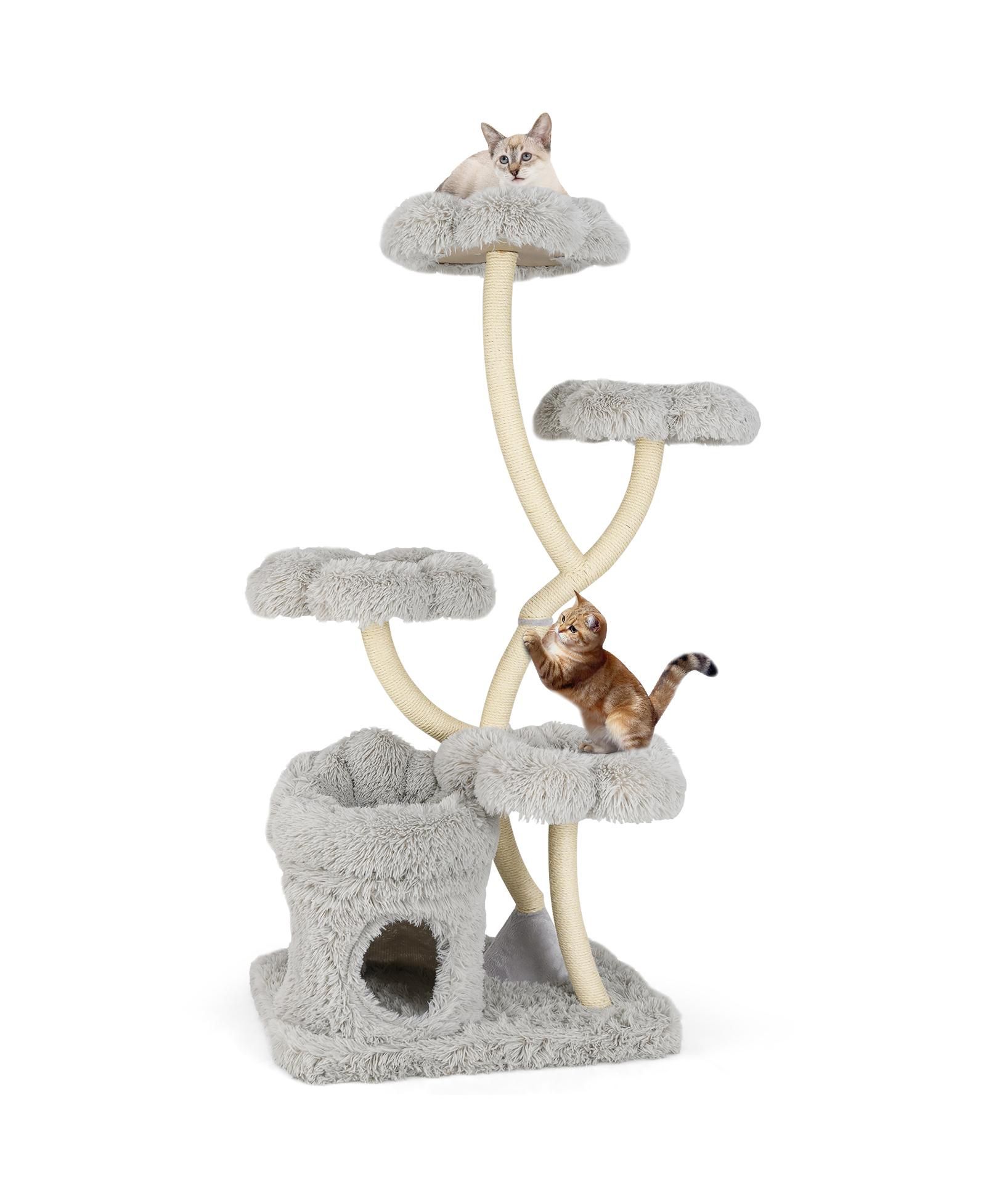 Gymax Freestanding Cat Tower Tall Cat Tree w/ four Flower-shaped Platforms Cat Condo