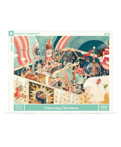 New York Puzzle Company Unboxing Christmas 1000 Piece Linen Puzzle, Ages 13+