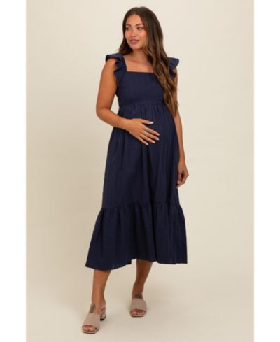 Женское миди-платье Pinkblush Navy Blue Textured Cotton Ruffle Strap