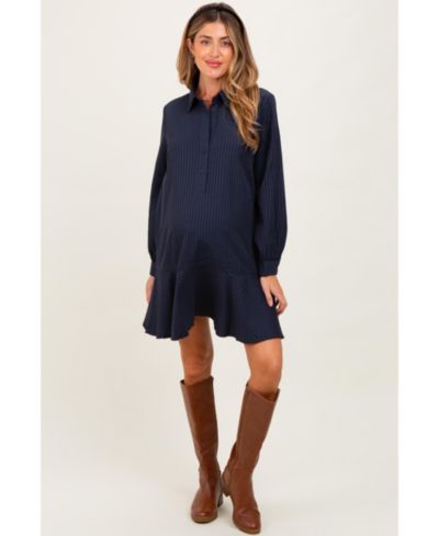 Женское поло Pinkblush Navy Striped Long Sleeve Drop Waist Dress