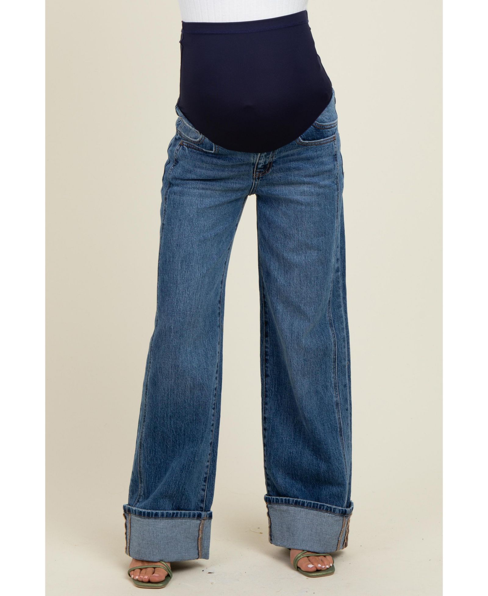 Pinkblush Maternity Navy Blue Cuffed Hem Baggy Wide Leg Jeans