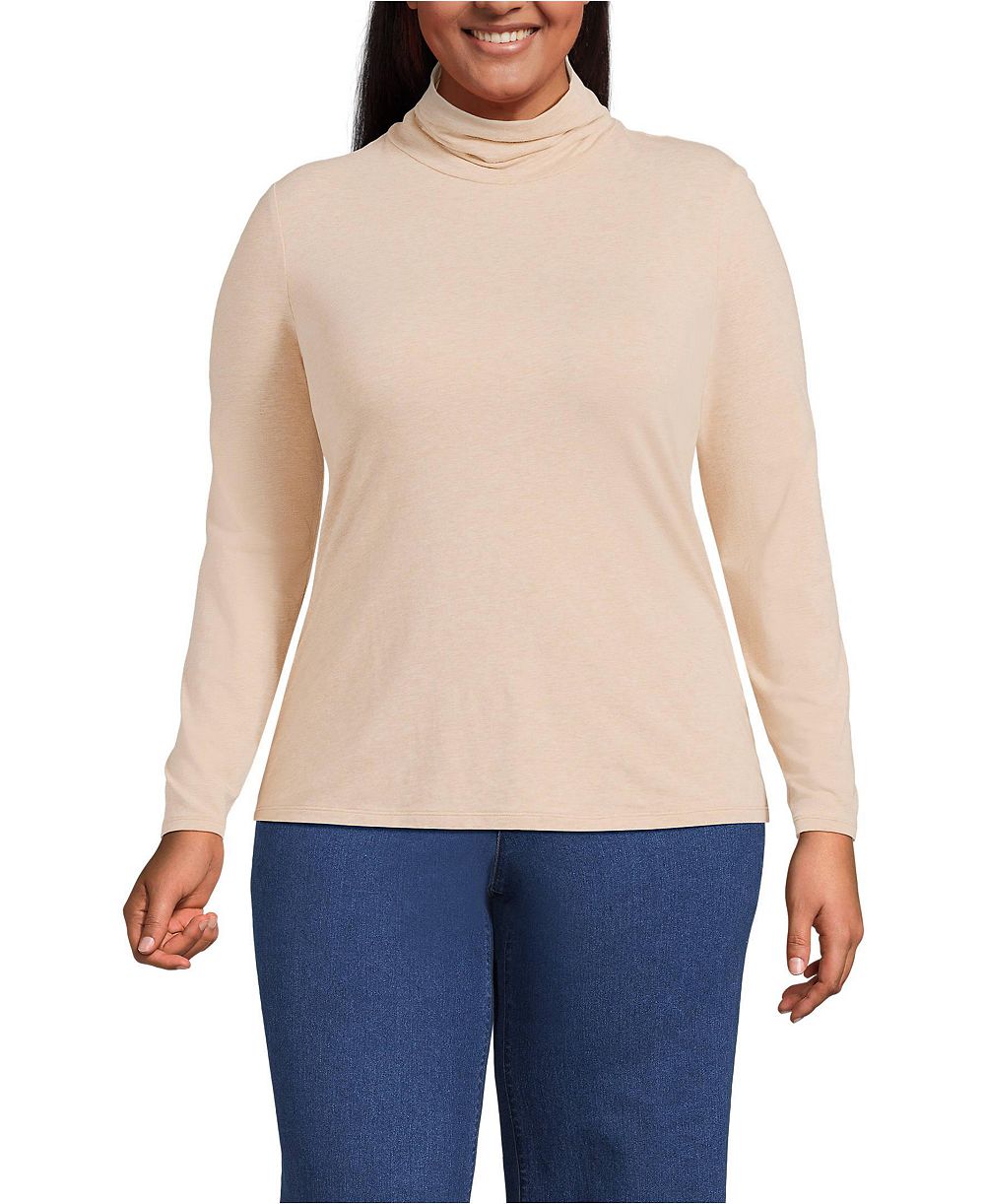 Lands' End Plus Size Lightweight Jersey Long Sleeve Turtleneck