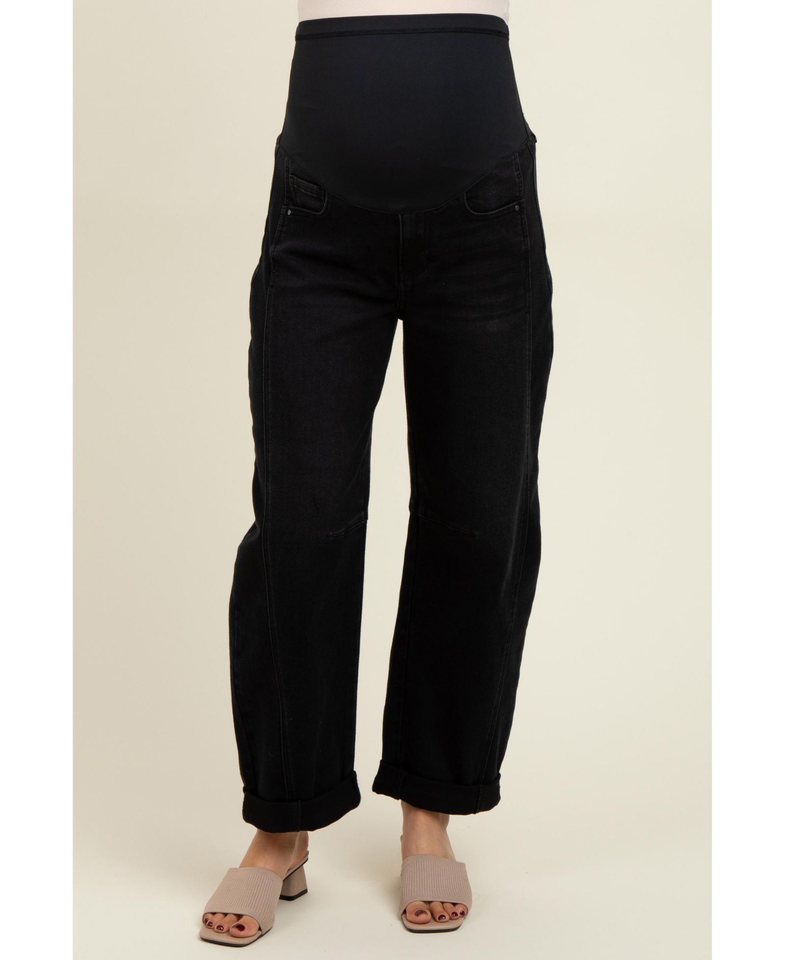 Pinkblush Women's Black Rolled Cuff Barrel Leg Jeans