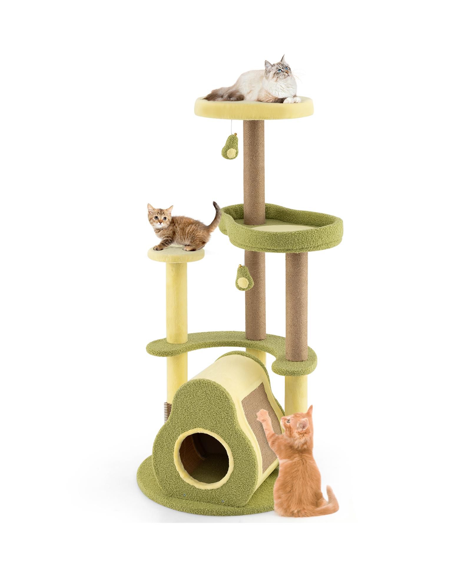 Gymax Avocado Cat Tree Multi-level Cat Tower w/ Private Condo Cat Self-grooming Brush