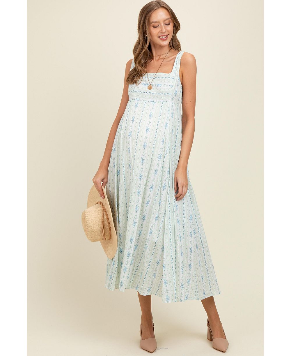 Женское платье Pinkblush Light Blue Cotton Floral Square Neck Sleeveless Maxi