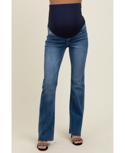 Женские джинсы Pinkblush Navy Blue с эффектом потертости и необработанным краем, bootcut