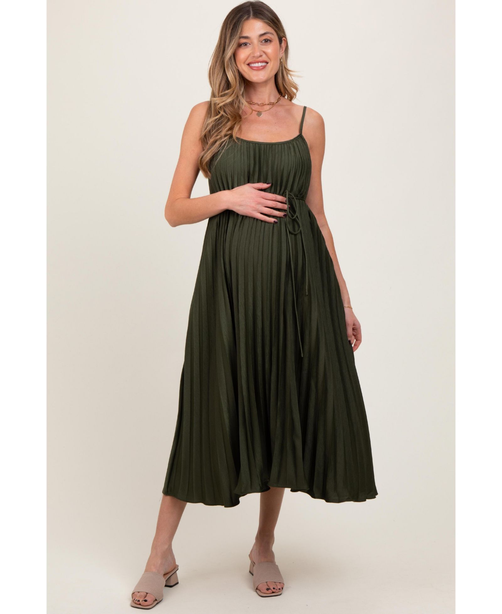 Pinkblush Women's Light Blue Pleated Sash Tie Midi Dress