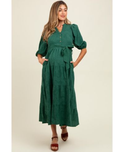 Pinkblush Женское многослойное платье с цветочным жаккардом и пуговицами, Forest Green
