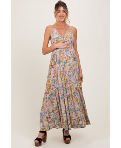 Pinkblush Women's Mint Green Floral Twist Front Cutout Maxi Dress