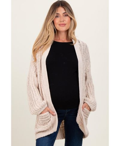 Pinkblush Women's Beige Chunky Knit Oversized Pocket Cardigan
