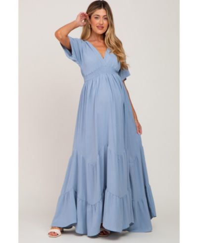 Pinkblush Women's Light Blue Deep V-Neck Maxi Dress
