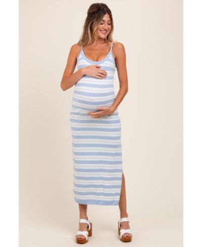 Pinkblush Women's Light Blue Patterned Sleeveless Maxi Dress