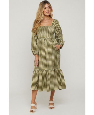 Pinkblush Женское миди-платье в клетку Gingham оливкового цвета
