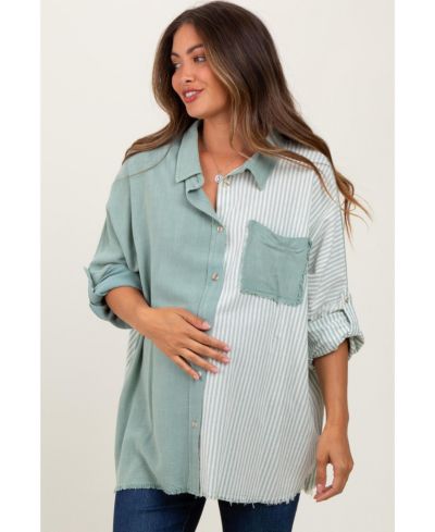 Pinkblush Women's Blue Colorblock Stripe Oversized Button Down