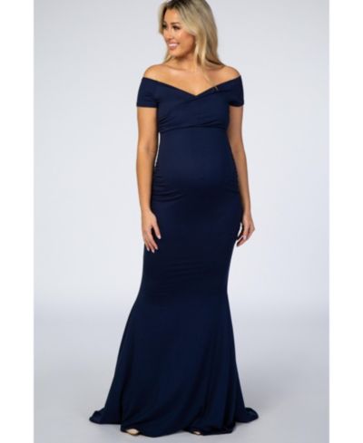 Pinkblush Women's Navy Off Shoulder Wrap Photoshoot Gown/Dress