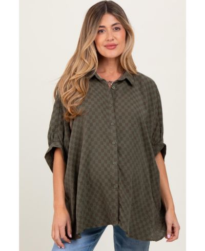 Женская блузка Pinkblush Olive Checker Print с коротким рукавом оверсайз