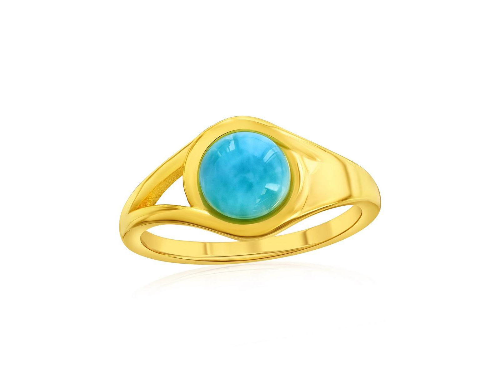 Кольцо Caribbean Treasures Sterling Silver Round Larimar Gold Plated