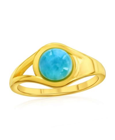 Кольцо Caribbean Treasures Sterling Silver Round Larimar Gold Plated