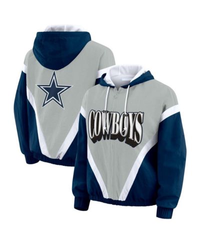 WEAR by Erin Andrews Women's Navy/Gray Dallas Cowboys Plus Size Retro Crinkle Full-Zip Windbreaker Jacket