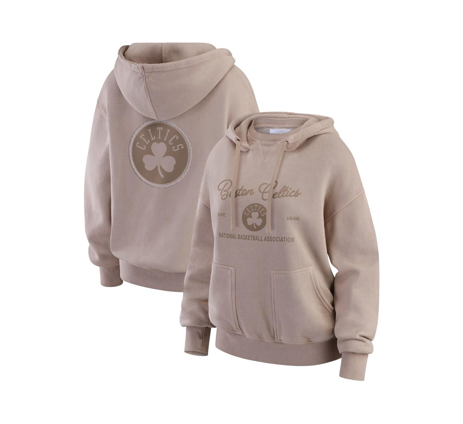 WEAR by Erin Andrews Женская толстовка с капюшоном Tan Boston Celtics Washed Pullover Crew Neck