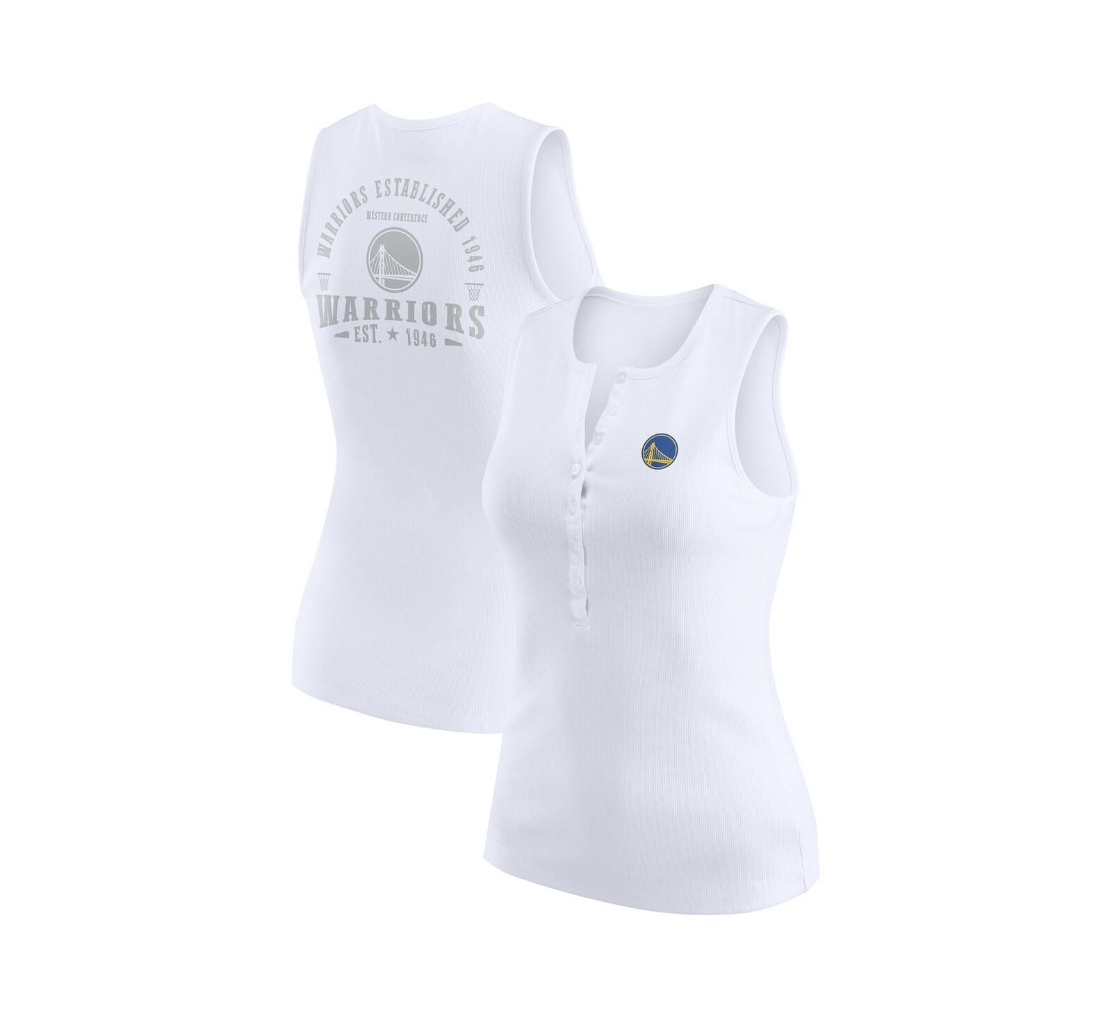 WEAR by Erin Andrews Women's White Golden State Warriors Rib-Knit Henley Tank Top