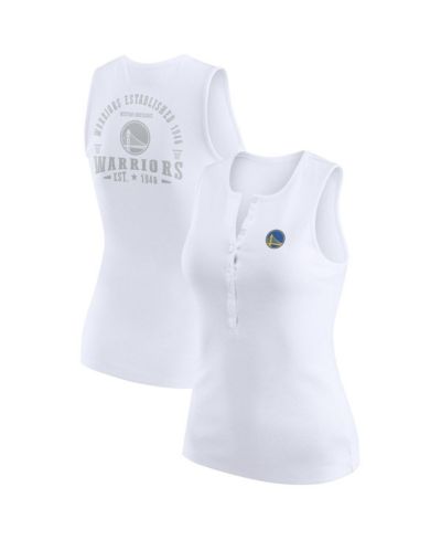 WEAR by Erin Andrews Women's White Golden State Warriors Rib-Knit Henley Tank Top