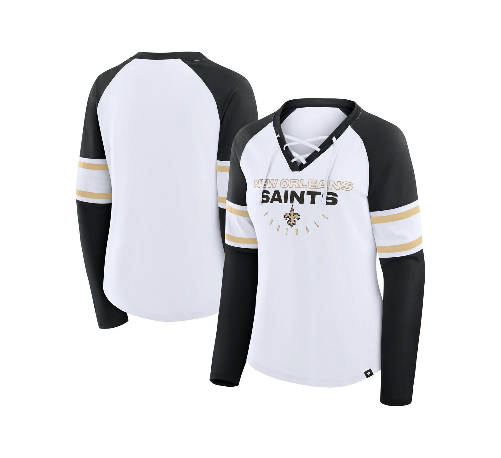Fanatics Women's White/Black New Orleans Saints Redzone Blitz Package Raglan Lace-Up V-Neck Long Sleeve T-Shirt