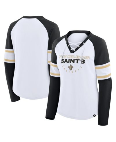 Fanatics Women's White/Black New Orleans Saints Redzone Blitz Package Raglan Lace-Up V-Neck Long Sleeve T-Shirt