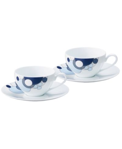 Noritake Frank Lloyd Wright Imperial Cabaret Blue Set of 2 (4-Pieces) Cups, 7 oz. & Saucers