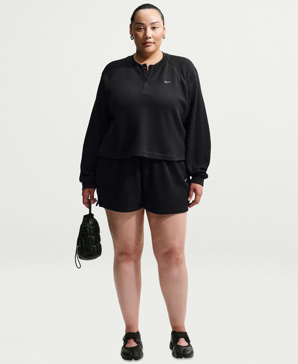 Nike Plus Size Sportswear Chill Waffle Oversized Henley Long-Sleeve Top