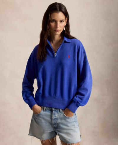 Женская хлопковая толстовка Polo Ralph Lauren с воротником-стойкой и молнией