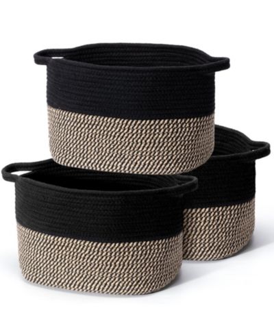 Woven Cotton Rope Storage Baskets with Handles, Decorative Set of 3