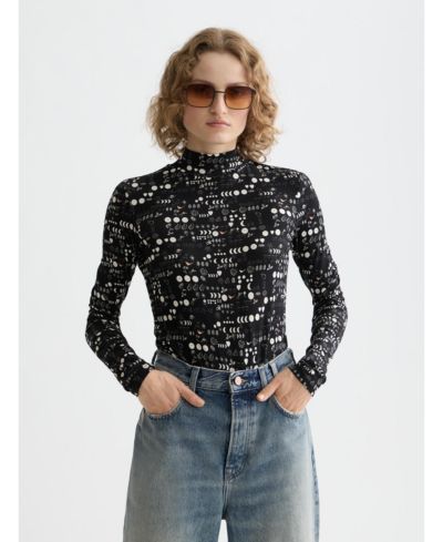 Женская футболка SCOTCH & SODA с принтом и воротником-стойкой, длинный рукав