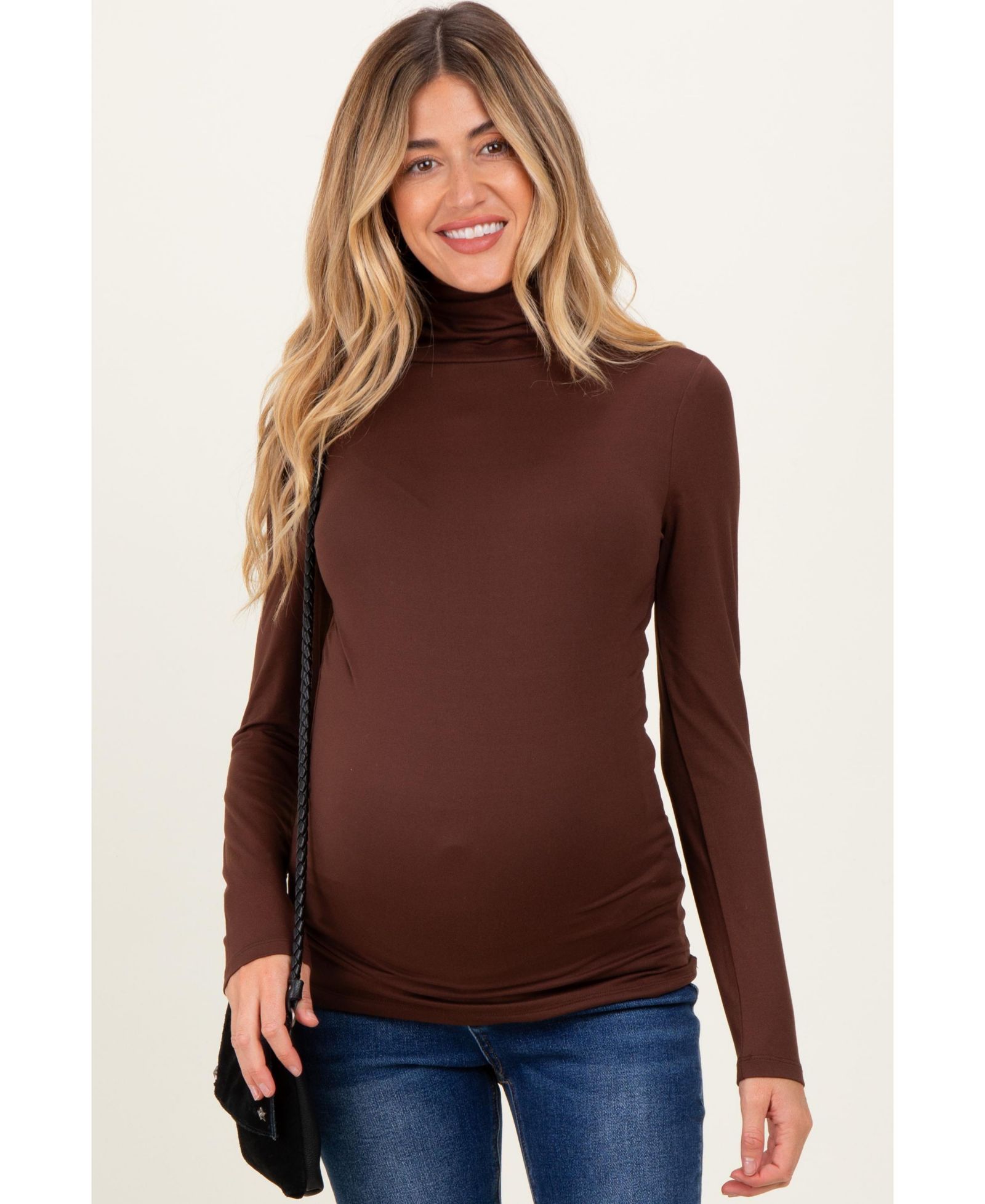 Pinkblush Women's Black Brushed Knit Basic Turtleneck Top