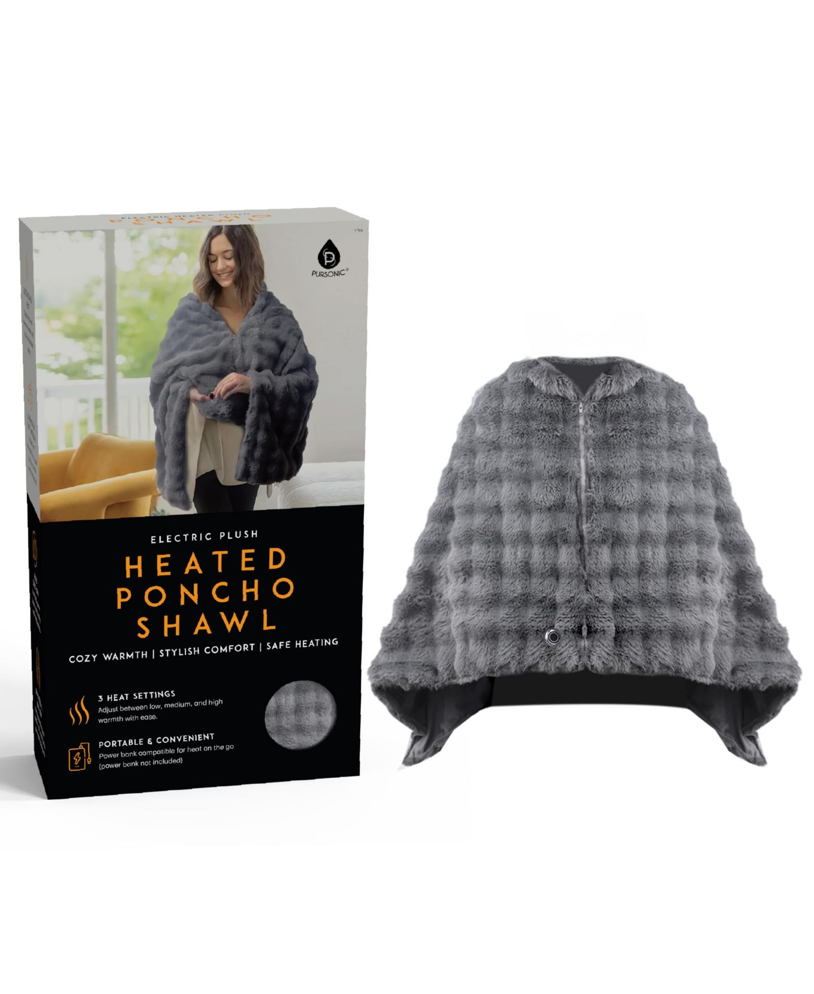 Pursonic Electric Plush Heated Poncho Shawl