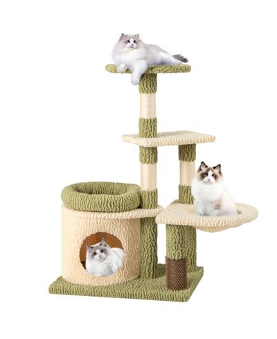Gymax Multi-level Cat Tree Cute Cat Tower w/ Top Perch Private Condo Side Basket