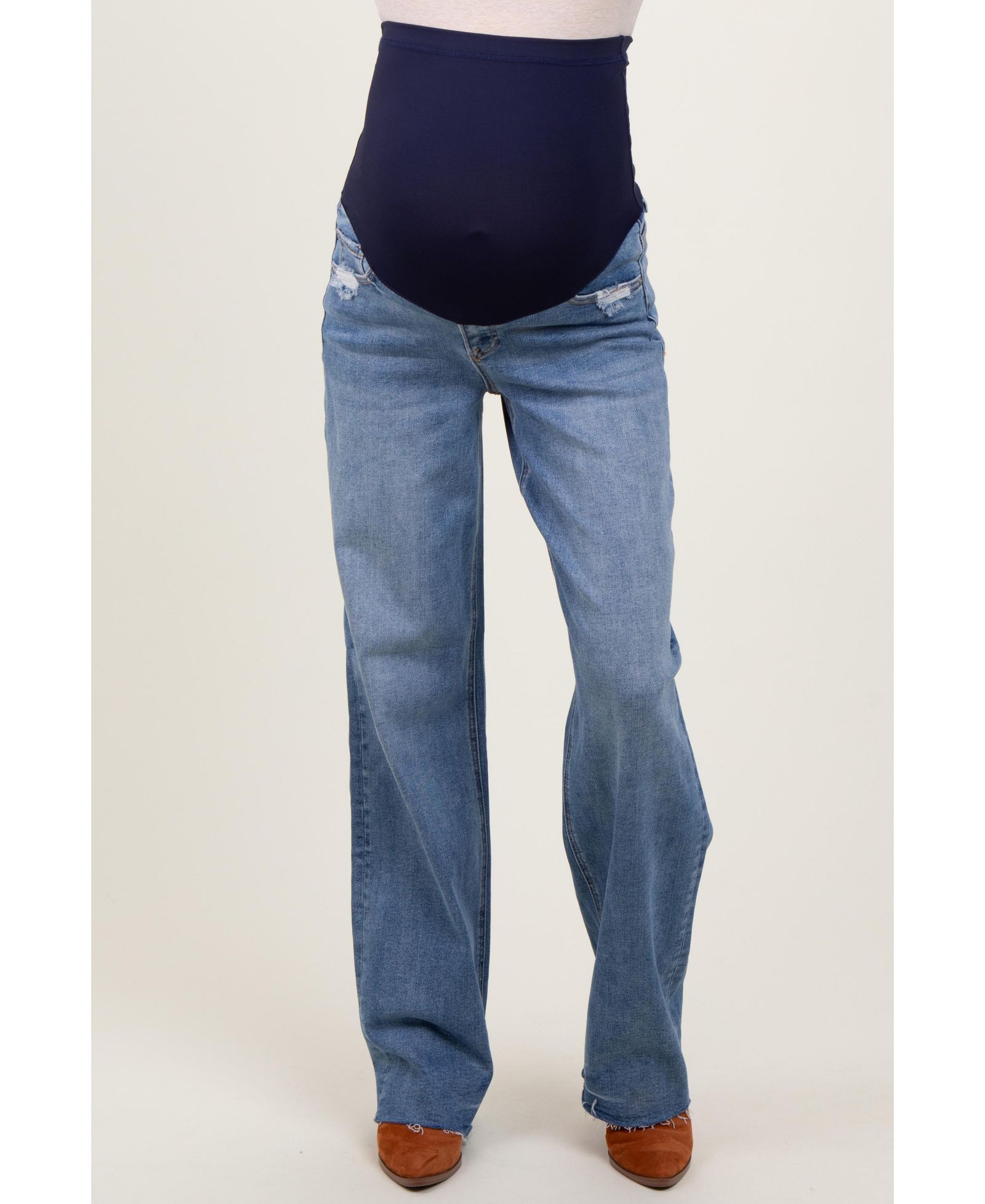 Женские джинсы Pinkblush Blue Vintage Wash с необработанным краем и широкими штанинами