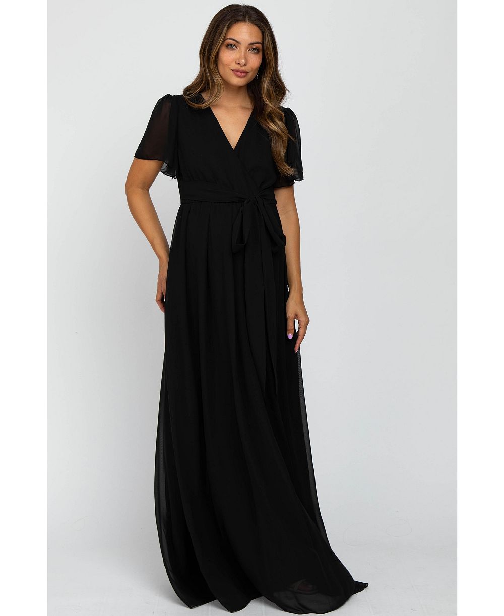 Pinkblush Women's Blue Chiffon Short Sleeve Maxi Dress