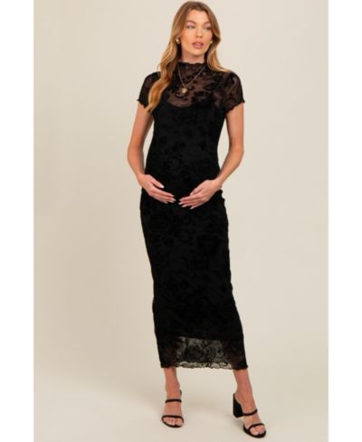 Женское платье Pinkblush Women's Black Floral Mesh Overlay Fitted Maxi Dress