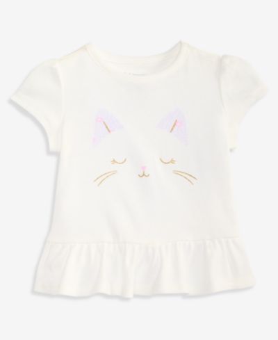 Детская футболка First Impressions Baby Girls' 3M-24M Mix and Match Cat Face Peplum