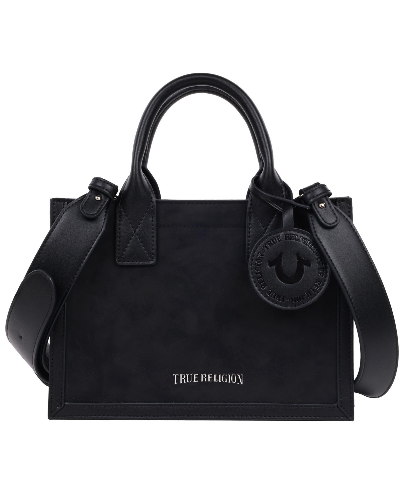 True Religion Suede PU Box Tote with Logo Tag